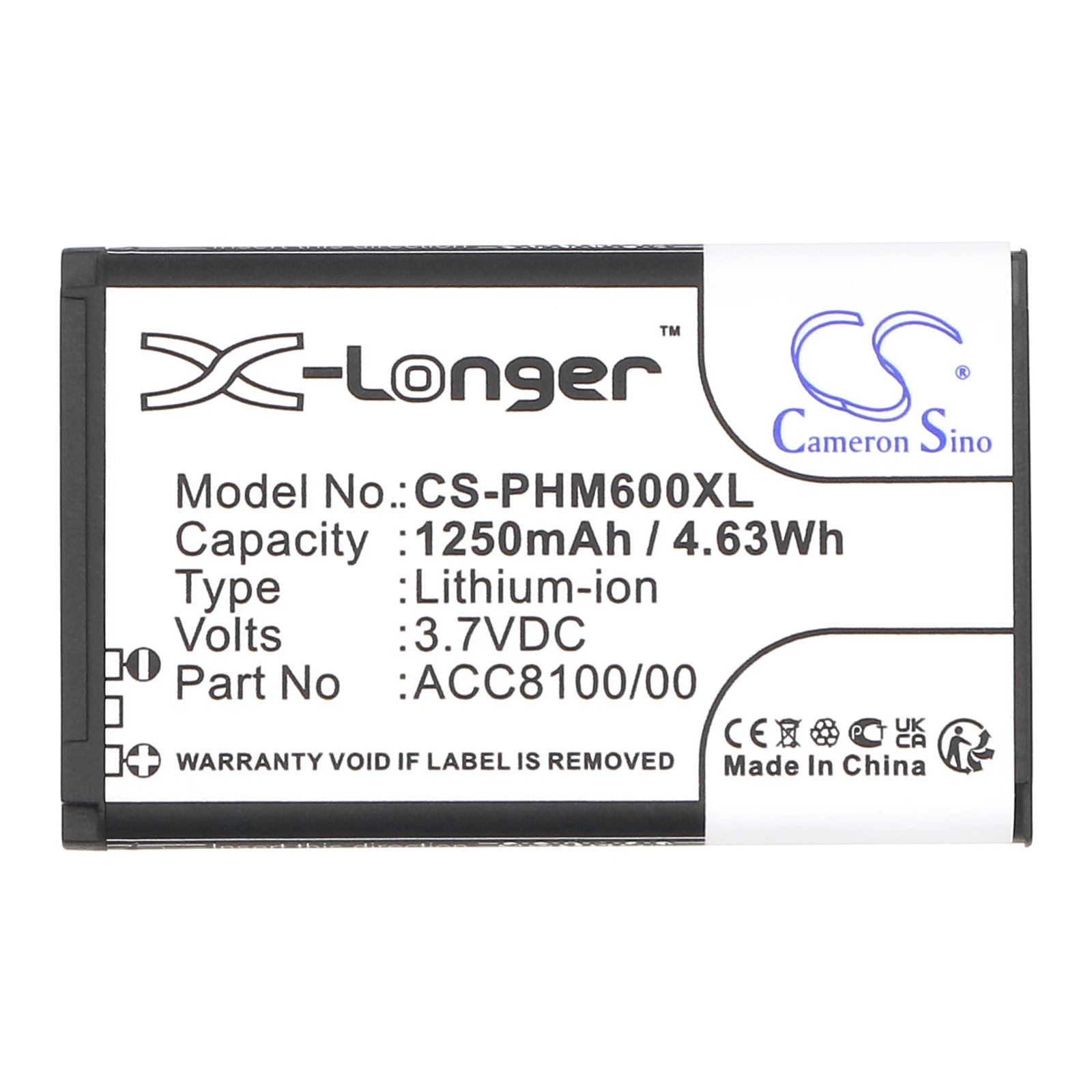 Li-ion Recorder Battery for Philips, 3.7V, 1250mAh, Compatible Models:  DPM6000, DPM7000, DPM8100, DPM8500, Pocket Memo DPM6000