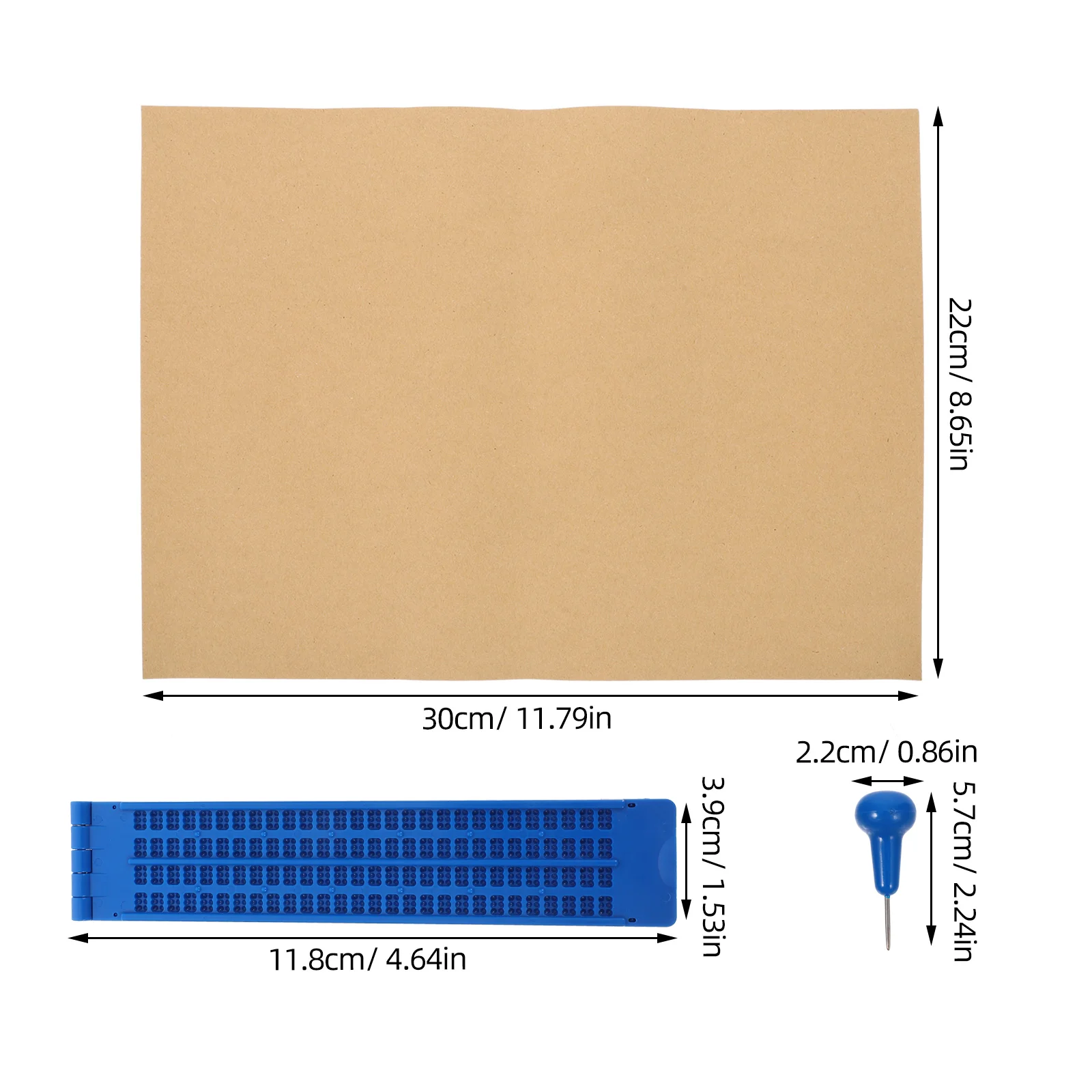 White Board for Kids Braille Blinds Exercise Paper Stylus Kit Plate with Blue Fingerboards Child