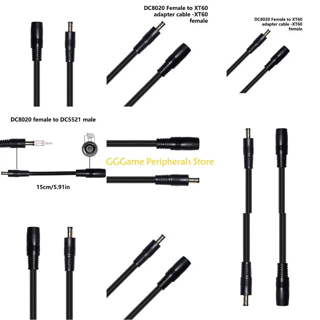 

U55B DC5521 Male to DC8020 Female Power Adapter Cable for LED Lights Solar Panel Devices Car Appliance Charging Cable