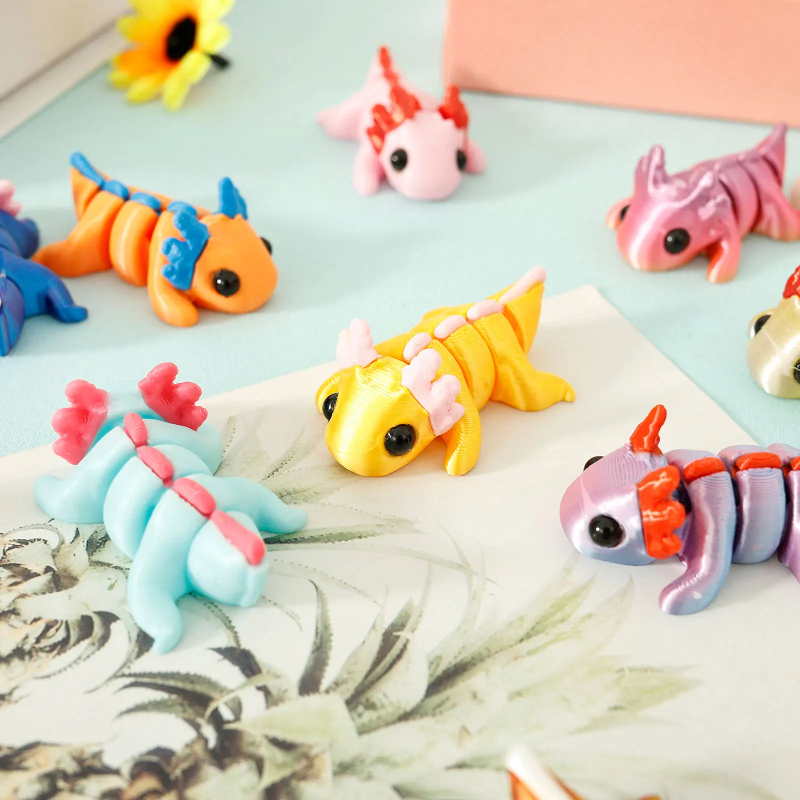 24 قطعة من البلاستيك ثلاثية الأبعاد المطبوعة Axolotl الشكل مرنة مشتركة صغيرة الحسية Axolotl لعبة إضافة متعة ثلاثية الأبعاد لعبة حيوانات مطبوعة للأطفال #1