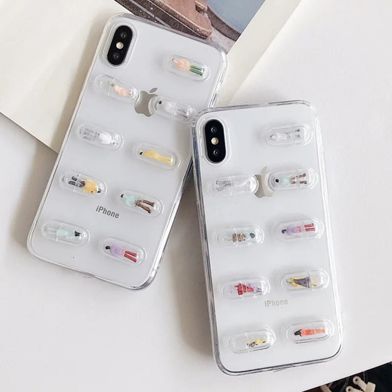 Чехол для телефона с мультяшной капсулой для iPhone 17promax16 15 14 13, милый эпоксидный прозрачный мягкий чехол из ТПУ, универсальный дизайн