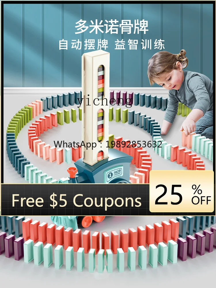 Tqh Domino's Kleine trein Kinderen Jongens Educatief Automatisch gieten en distributie Auto Bouwstenen Speelgoed