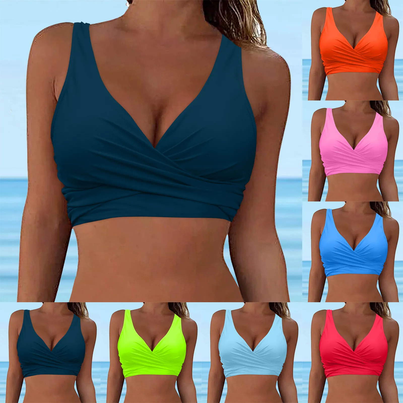 

Women Lace Up Swimwear Tops Underwire Full Coverage Bikini Top Push Up Swim Crop Top Tie Back Bathing Suit Tops