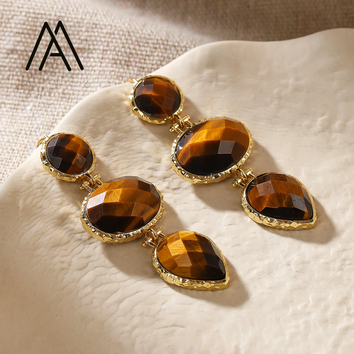 

Elegant Natural Gemstone Earrings Triple-Stone Drop Earring 18K Gold-Plated Brass-Edged Pendant Jewelry Party Stunning Jewels