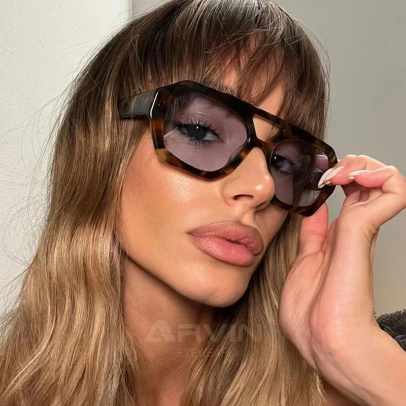 

Retro Double Bridges Women's Sunglasses Big Frame Leopard Brown Gradient Eyewear Fashion Brand Designer Sun Glasses Men Shades