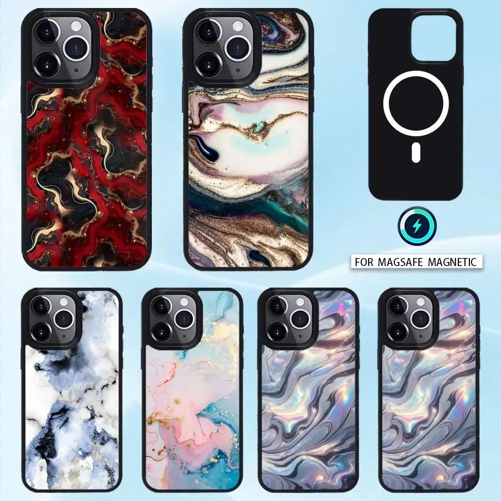

M-Marble Art F-Fashion Pattern Phone Case For iPhone 16,15,14,13,12,Pro,Max,Magnetic For Magsafe Wireless Charging