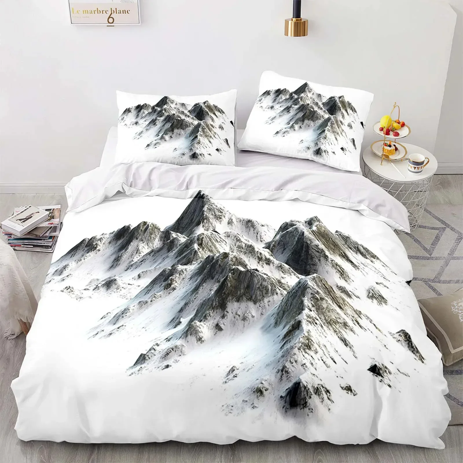 

3D Print Landscape Duvet Cover Mountain Flowing Water Bedding Set Aurora Special Bedclothes with Pillowcases Teens Quilt Cover