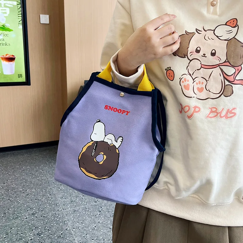 New Snoopy Cartoon Fashion Canvas Handbag Cute and Portable Daily High Beauty Crossbody Bag Personalized Trendy Bucket Bag