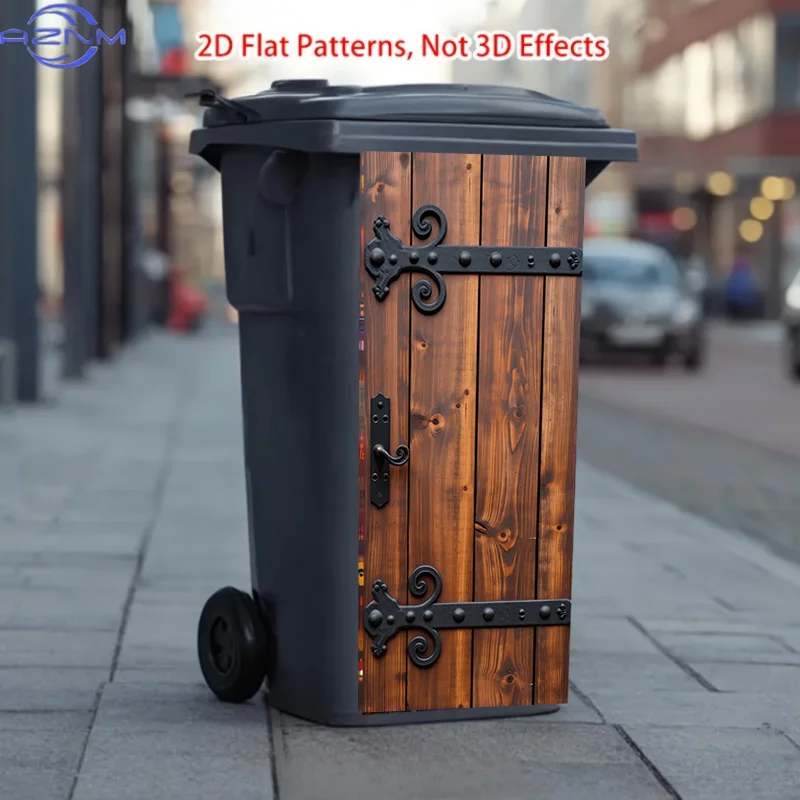 [2D Flat Printing] * Cm/* /1Ps Trash Can Sticker, Iron Wood Grain Retro Door Decoration, Theme Design. This Matte Surface Stic