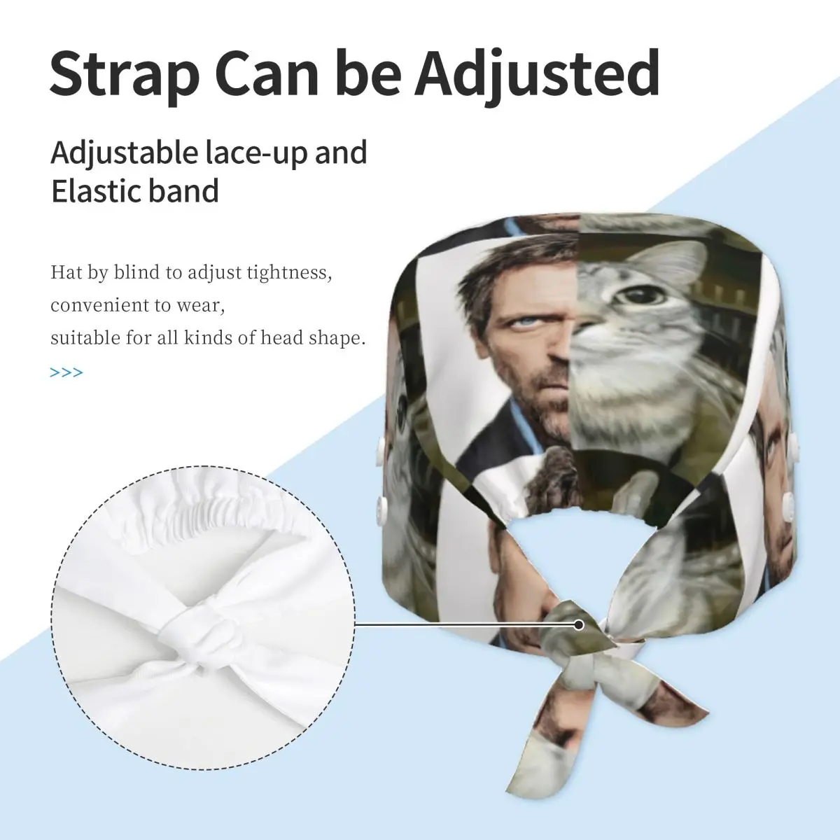 House MD Cat Meme Scrub Hat Doctor Working Surgical Cap Men Women Adjustable Nursing Caps for Dentist - view 3