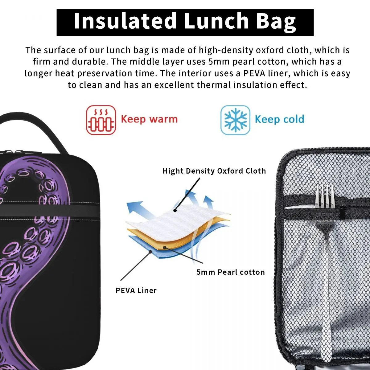 الأرجواني اللامسة حقيبة الغداء مكتب الغداء مربع للرجال لطيف الرسم الحراري حمل حقائب اليد مقاوم للماء المحمولة معزول حقيبة للحفاظ على البرودة