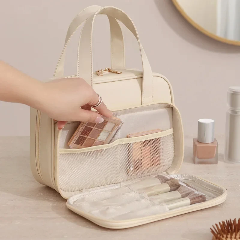 حقيبة يد نسائية مقاومة للماء لتخزين مستحضرات التجميل ومضادة للغبار وحقيبة يد للمكياج للسفر متعددة الوظائف مع مقبض منظم للعناية بالبشرة #3