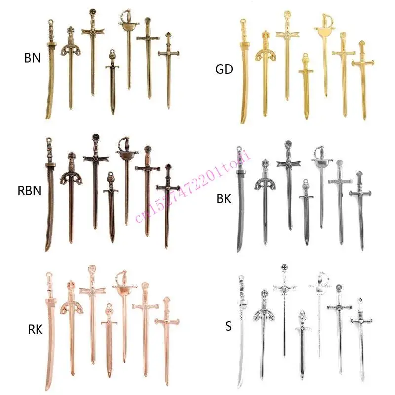 7Pieces Rapier Swords Fencing Charm Pendant for Crafting DIY Decor M76B