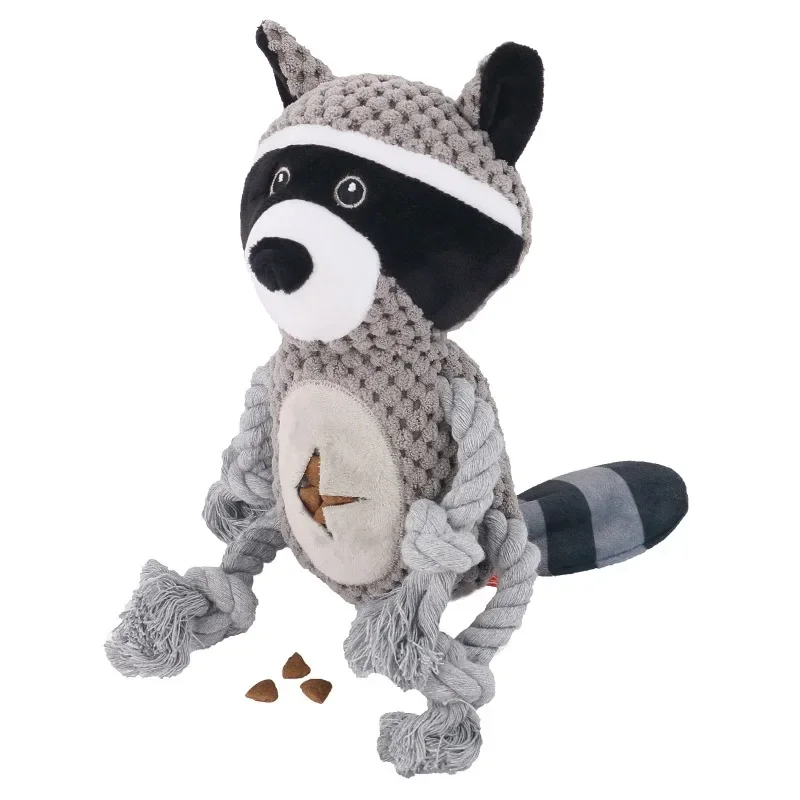 Plush Stuffed Raccoon Pet Toy with Food Leakage Function Interactive Vocalizing Dog Toy