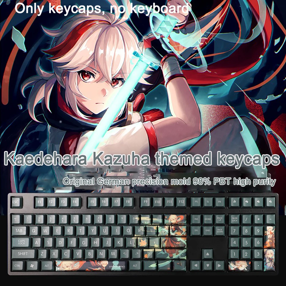 108 Keys Genshin Impact Keycap Kaedehara Kazuha PBT Dye Subbed Cherry Keycap Anime Gaming Key Cap For ANSI 61 87 104 108 Layout