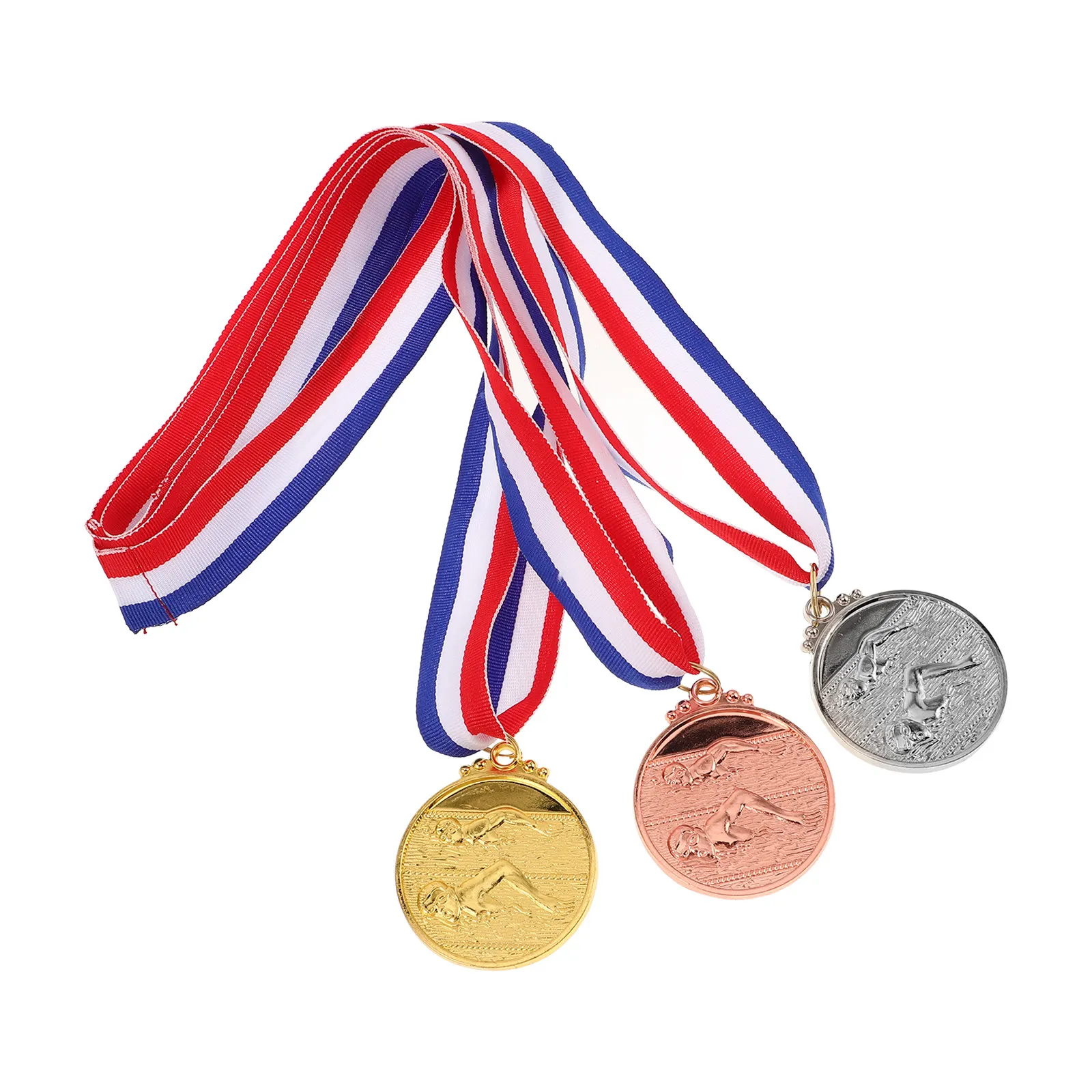 

Набор из 3 металлических медалей (золото, серебро, бронза) для соревнований по плаванию, школьных спортивных мероприятий, тренировок, наград и призов за участие