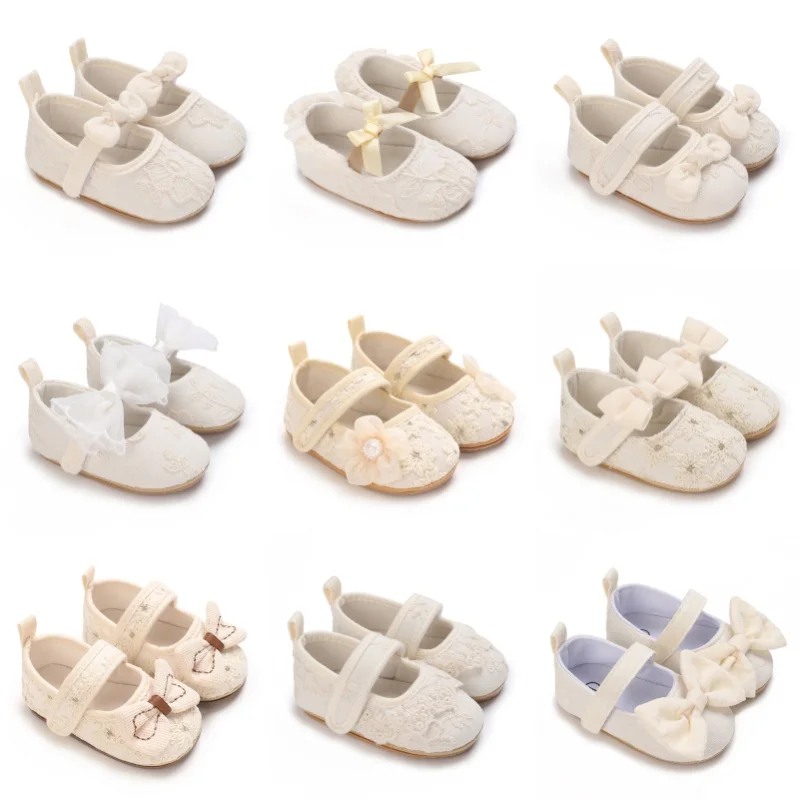 

Весенне-осеннее абрикосовое хлопковое украшение с вышивкой в виде узла-бабочки, серия принцессы, противоскользящая женская и детская обучающая мягкая подошва