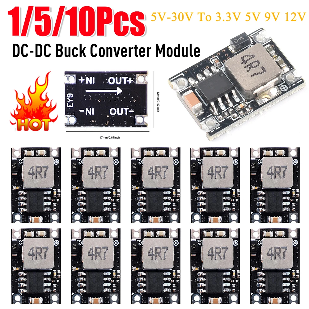 Мини-модуль понижающего преобразователя постоянного тока в постоянный, модуль регулируемого регулятора напряжения от 5 В до 30 В до 3,3 В, 5 В, 9 В, 12 В, 3 А, понижающий модуль зарядной платы