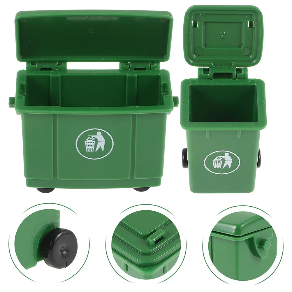 

4 Pcs Dollhouse Accessories Trash Can Mini Garbage Truck Toys Waste Management Desk Plastic Small Trashcans Child with Lid