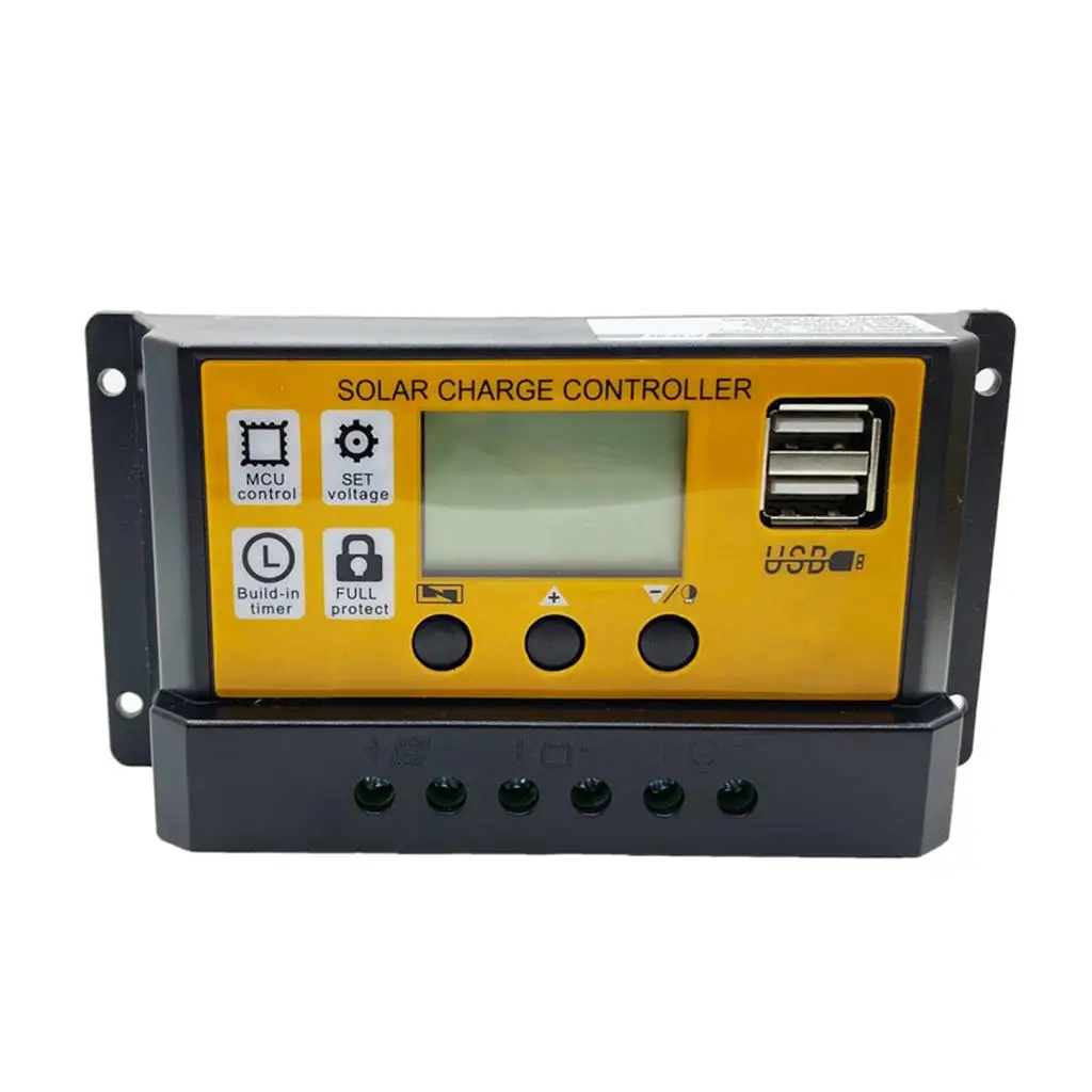 Charge Controller, Dual USB Port Panel Intelligent Battery Regulator, Adjustable LCD Display Street Light Controller