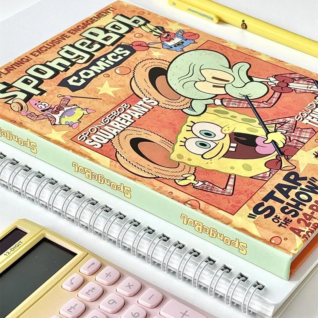 อะนิเมะ Hard-Shell Notebook Spongebob Squarepants A5 โน้ตบุ๊คสีหน้าภายในไดอารี่ร่าง Notepad นักเรียนเขียนเครื่องเขียน