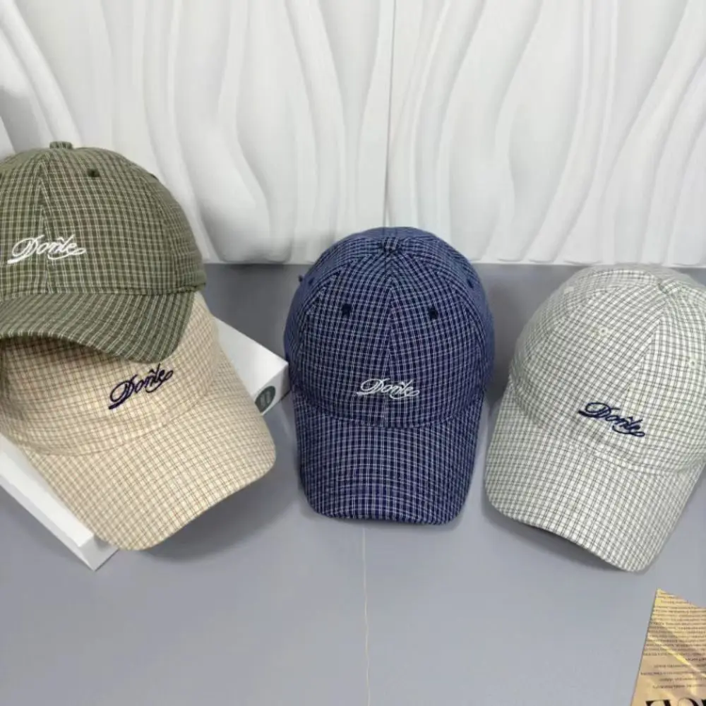 

Fashion Plaid Embroidery Baseball Cap Breathable Versatile Sun Hat Casual Korean Style Peaked Cap