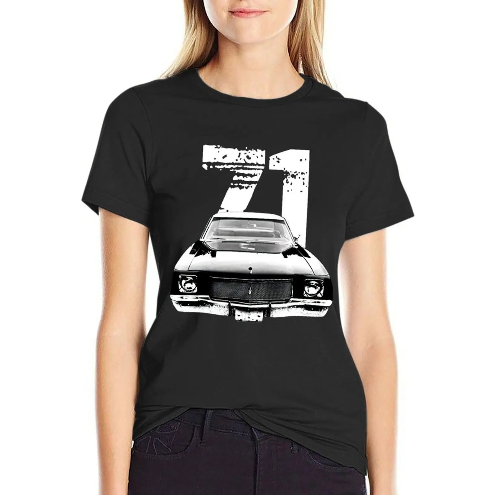 1971 Monte Carlo Front Grill View Silhouette with Year T-Shirt vintage clothes funnys ariat shirts for Women