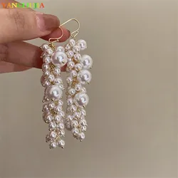 YANGLIUJIA Pearl Earrings European And American Style Personality Fashion Long Tassel Earrings Ms Travel Wedding Accessories