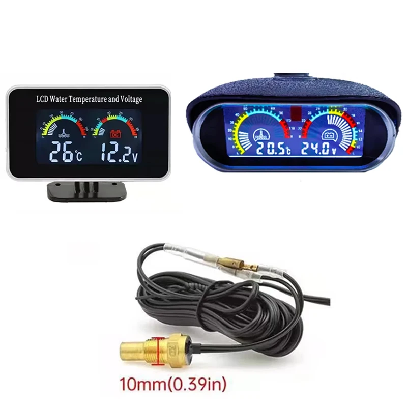 12V/24V 2-in-1 LCD-Anzeige für Auto und LKW: Wassertemperaturanzeige + Voltmeter mit 1/8 NPT Temperatursensor für Fahrzeuge – Detail 1