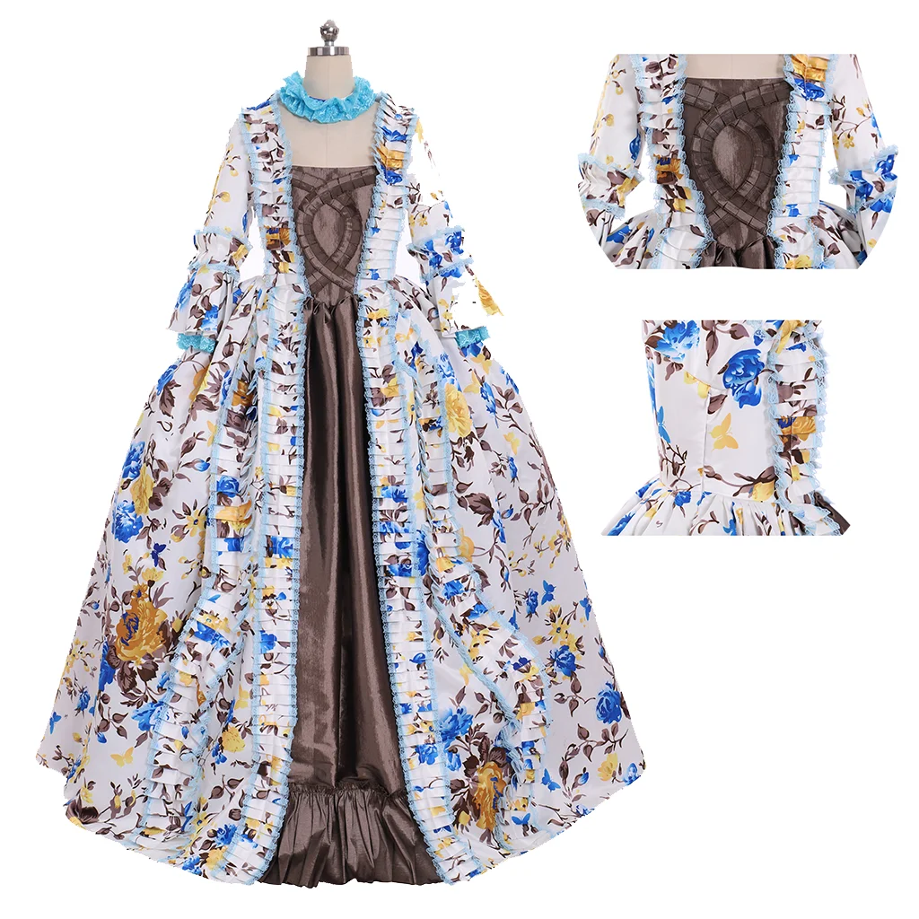 

Medieval Victorian Renaissance Vintage Women's Floral Print Gown Dress Ball Robe Halloween Carnival Night Costume