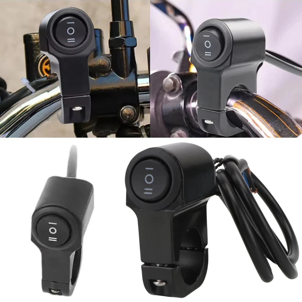 Motorcycle Handlebar Headlight ON/OFF Switch Scooter ATV Aluminum Alloy 3-Wire Black Light Waterproof Switchs 12V