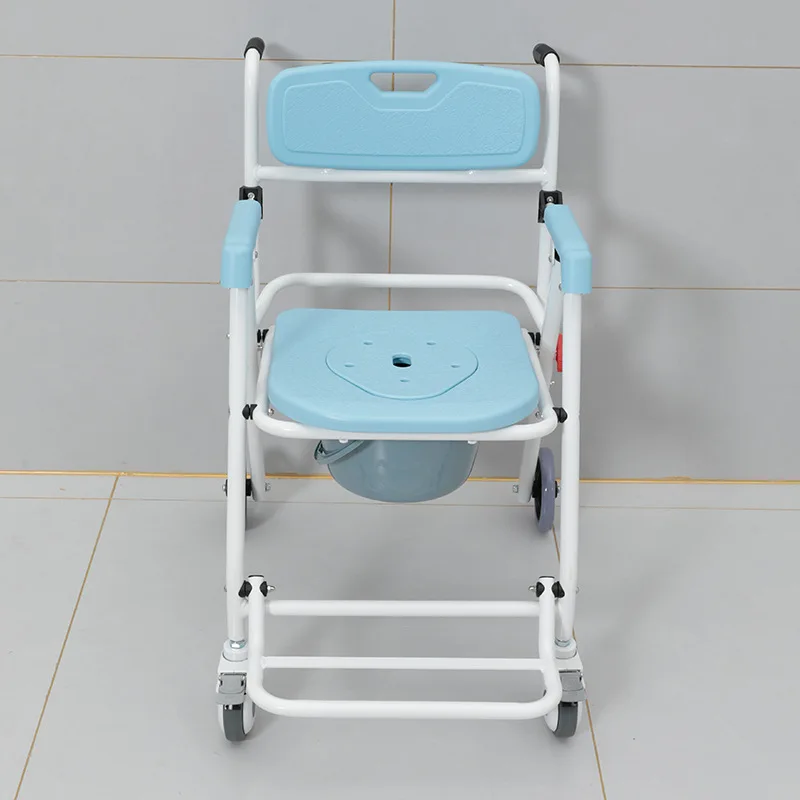Kursi Mandi Kursi Toilet Dorong Tangan Tua Paduan Aluminium, Kursi Toilet Samping Tempat Tidur dengan Empat Roda Kapasitas Beban Maksimum 330lbs