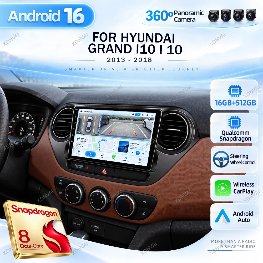 Android 16 Multimedia Car Radio For Hyundai Grand I10 I 10 2013 - 2018 Video Player 4G LTE DSP Qualcomm Carplay Head Unit BT GPS