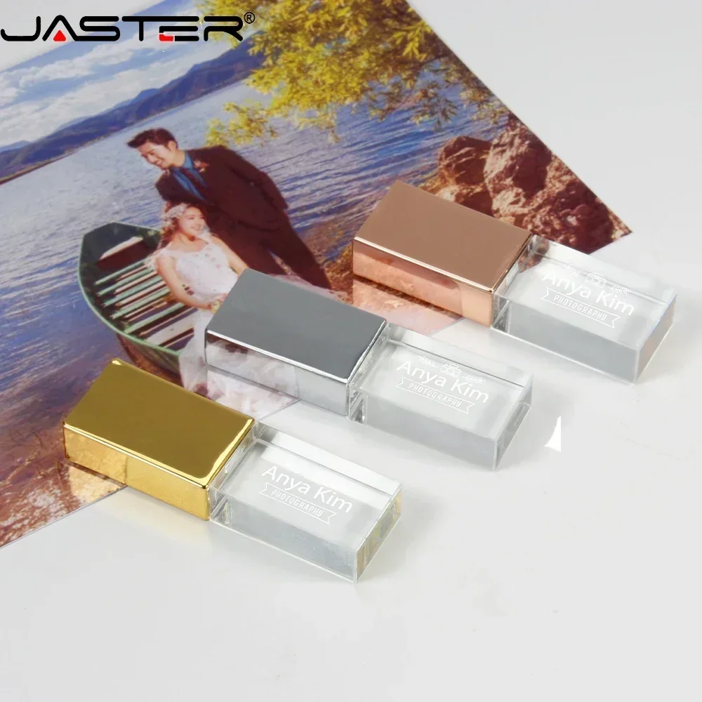 LED Crystal USB Flash Drive 128GB Free Customized Logo Pen Drive Crystal Memory Stick Metal Box External Storage Creative Gift U