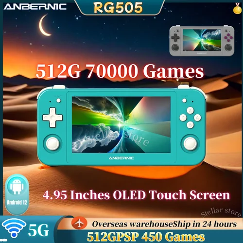 Imagen 1 del producto ANBERNIC-consola de juegos portátil RG505, videoconsola con pantalla táctil OLED de 4,95 pulgadas, Android 12, PSP, 512G, 70000 juegos, regalo