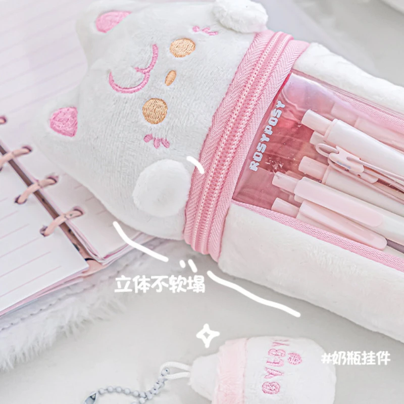 Imagem -05 - Planwith Rosyposy Cat Plush Visível Pen Bolsa Transparente Criativo Dog Shaped Zipper Pen Bucket Estojo de Lápis de Grande Capacidade 1pc