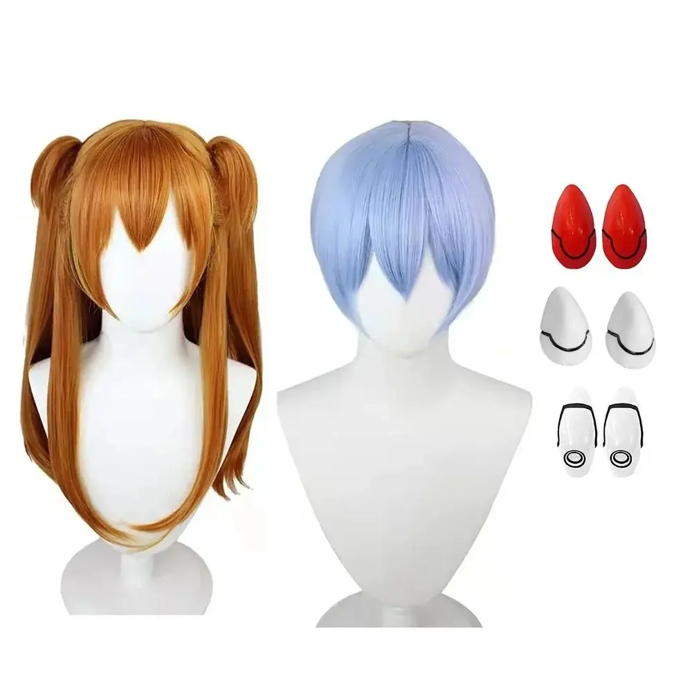 Anime Rei Ayanami Cosplay Wig Short Light Blue Heat Resistant Synthetic Asuka Langley Soryu Haripins Wigs