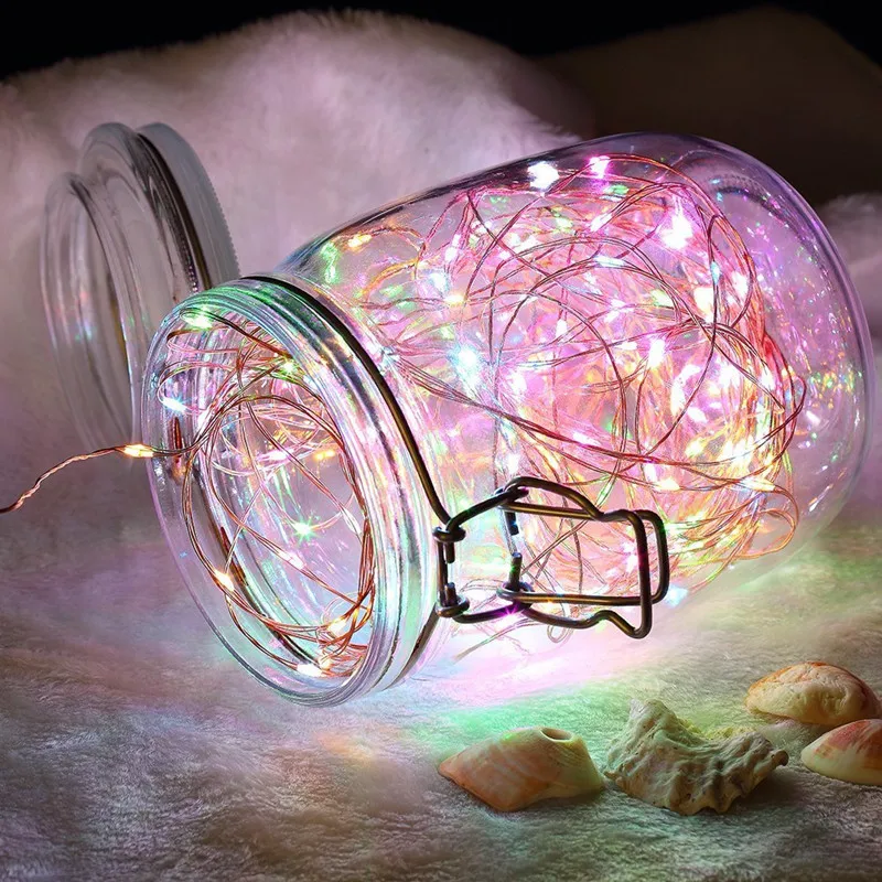 8 Modes Silver Wire Copper Wire String Lights Waterproof Battery Box Remote LED Lights Wedding Party Christmas Tree Decoration