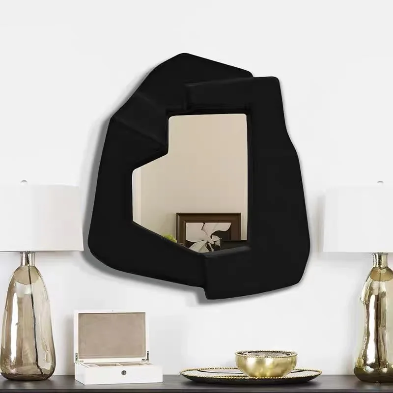 Black irregular wall-mounted bathroom cosmetic mirror art cosmetic mirror lighting luxury decorative mirror