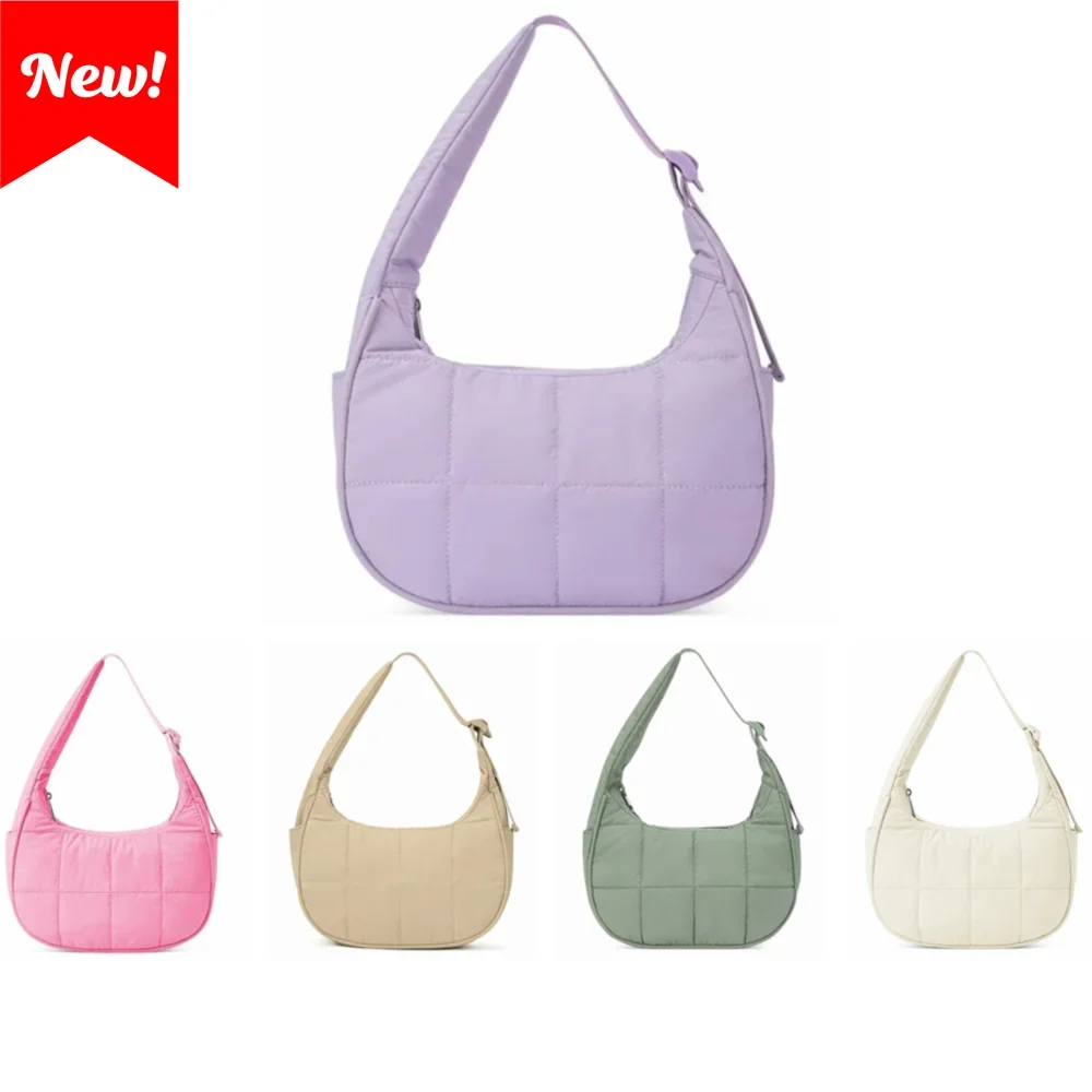 

Hot Nylon Handbag with Adjustable Strap Waterproof Underarm Bag Large Capacity Quilted Puffer Shoulder Bag Woman Girl