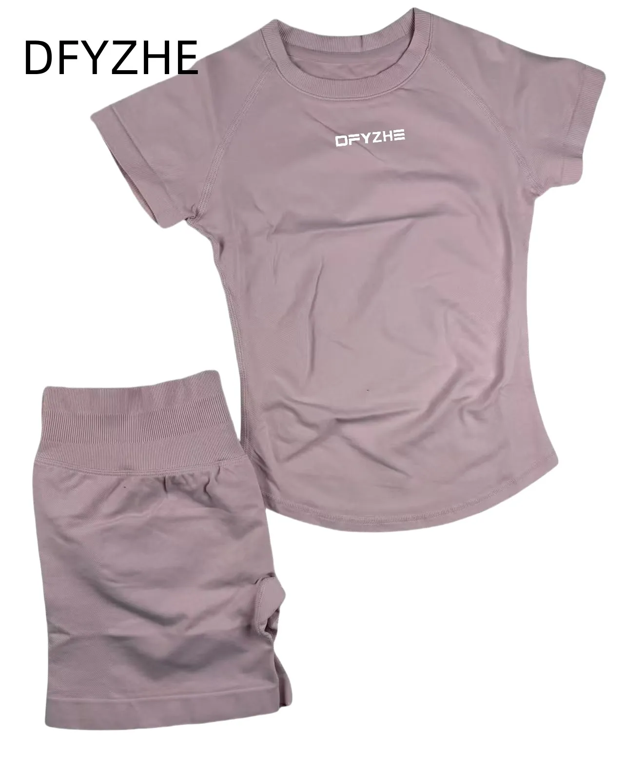 DFYZHE 2-delige Impact Sportset Korte Mouw Naadloze Yoga Top Fitness Set Dames Workout Running Sport Shorts Gympak