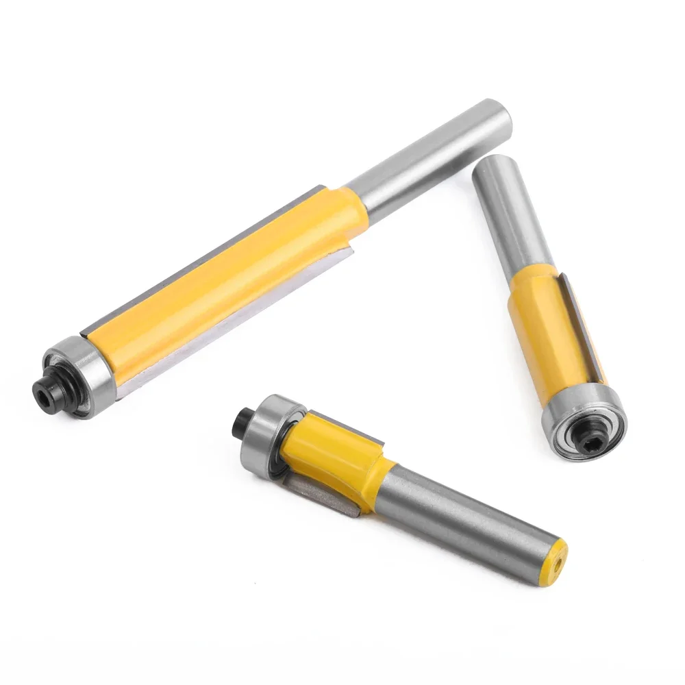 8mm Shank Long Blade Flush Trim Router Bit Tungsten Carbide Milling Cutter with Bearing for Wood Pattern Template Trimming