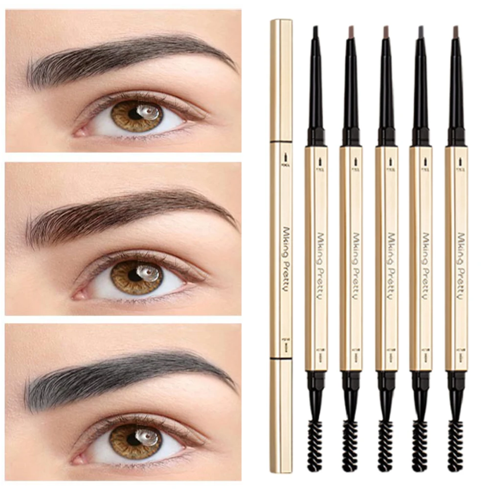 Double Head Auto Rotation Eyebrow Pencil Waterproof And Sweatproof Non-decolorizing Lasting Ultra-fine Core Female Gray Brown