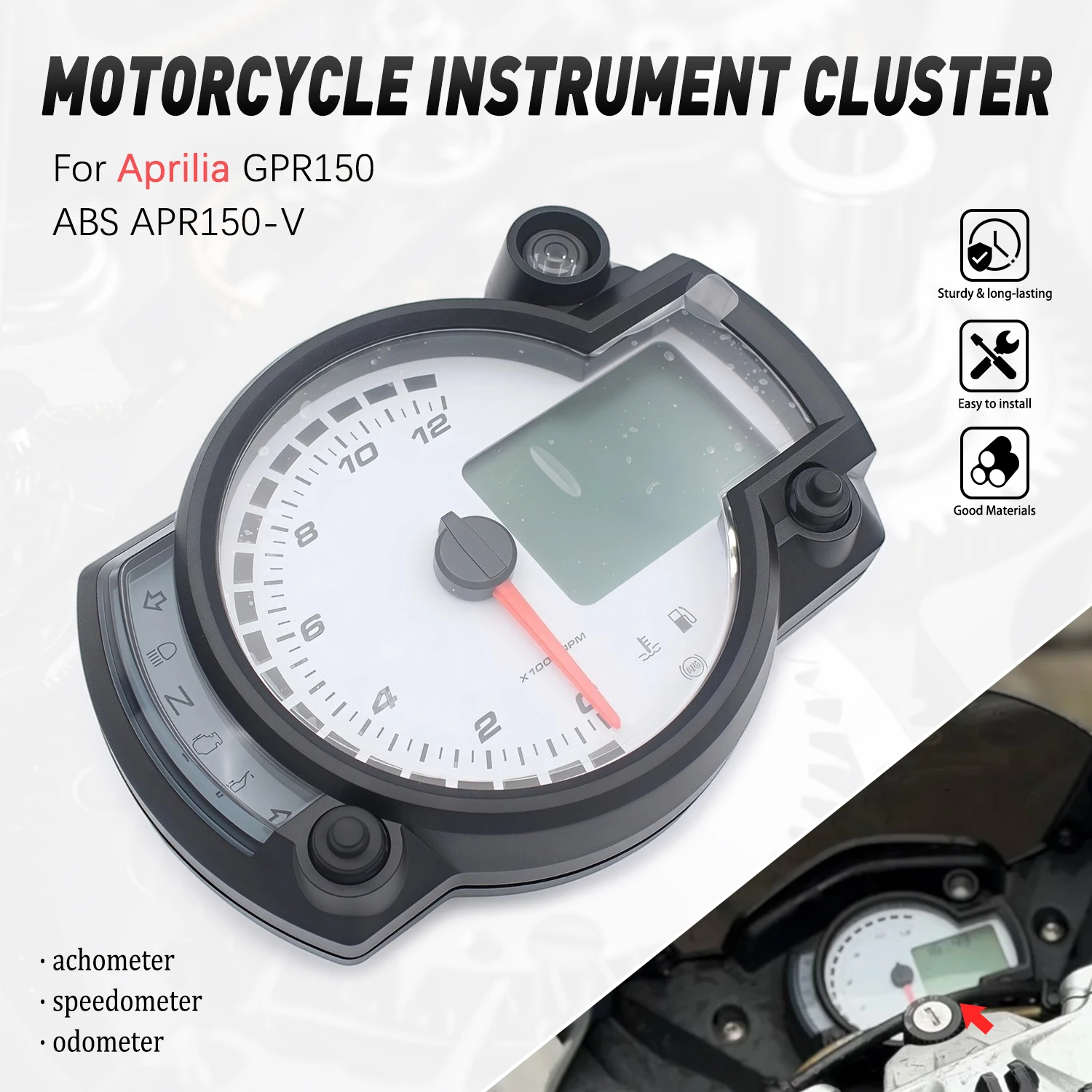 

For Aprilia GPR150ABS GPR150 ABS APR150-V APR150V Motorcycle Meter Multifunction LCD digita Tachometer Odometer 12000rpm