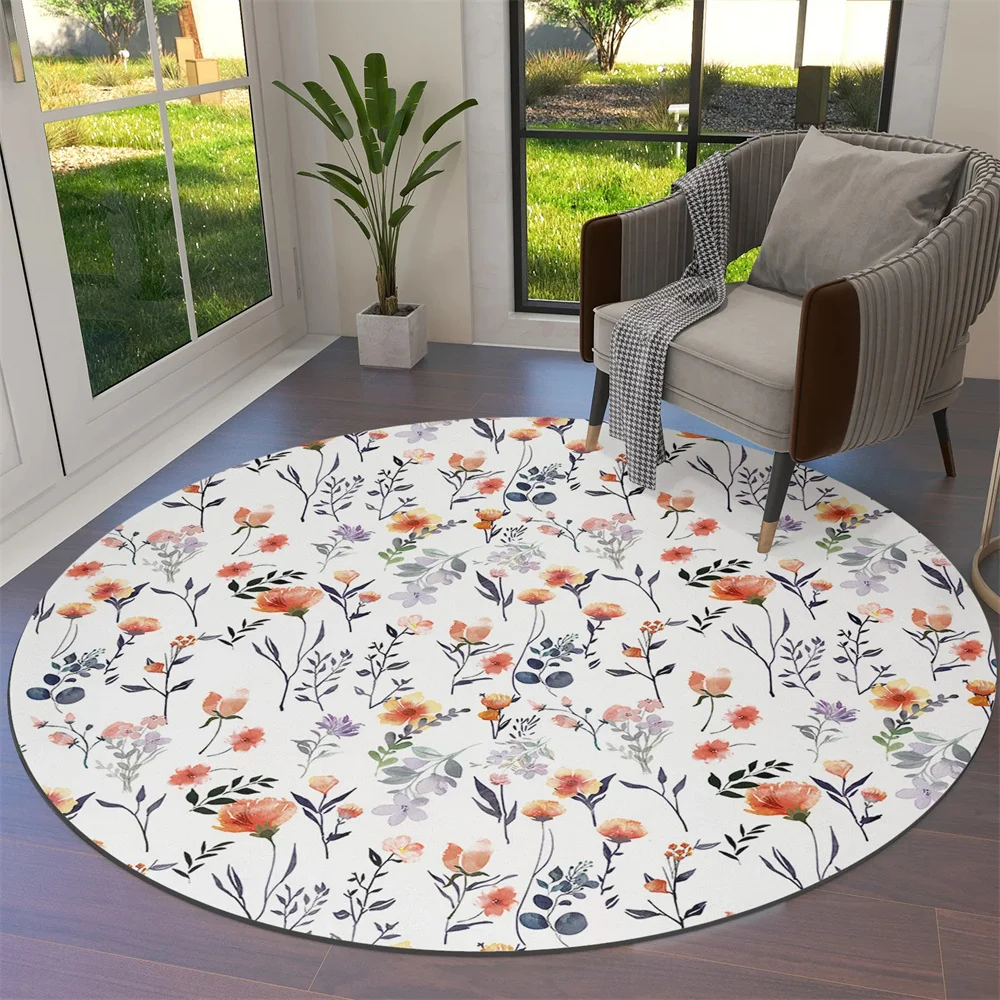 

Watercolor Flower Round Area Rug Botanical Floral Carpet for Living Room Bedroom Decor Non-slip Kitchen Floor Mat Circle Doormat