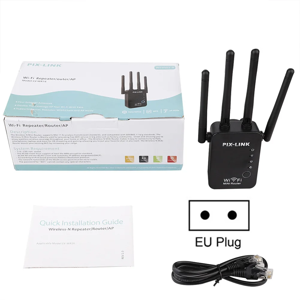 Repetidor WiFi inalámbrico, enrutador de 300Mbps, 4 antenas, extensor, amplificador, cubierta de señal, extensor de largo alcance