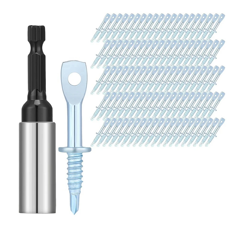 

MAKE-100Pcs 2Inch Eye Lag Self Tapping Drilling Point Screw Zinc And 1Pcs 2-5/8Inch Driver, Sturdy Eye Lag Self Drill Screw