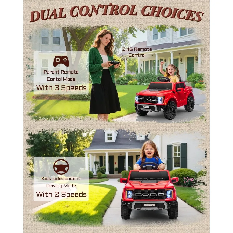 Licencjonowany Raptor 12V, elektryczny samochodzik dla dzieci, zabawki do jazdy dla dzieci z pilotem, pojazd elektryczny dla malucha z płynnym sterowaniem.
