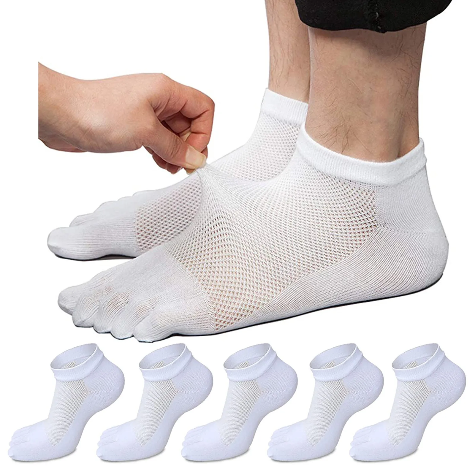 

Man Ankle Five Finger Socks Solid Cotton Mesh Sweat-Absorbing Breathable Deodorant Casual Soft Elastic Sport Fitness Toe Socks
