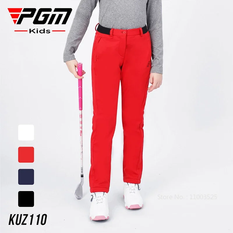 PGM Girls Boys Keep Warm Golf Pants Kids Fleece Windproof Long Trouser Children Pocket Casual Golf Sweatpants Winter Sport Pants